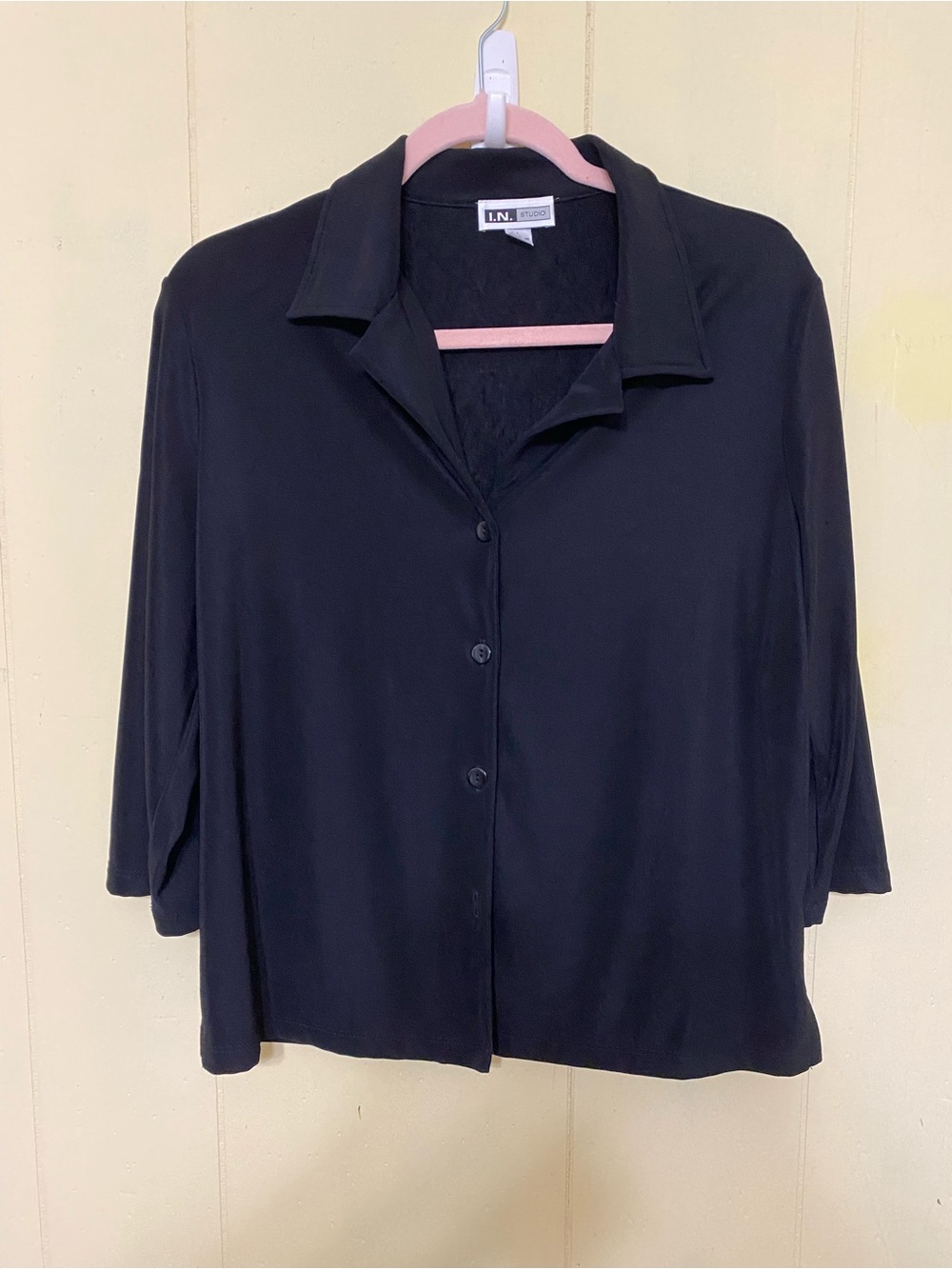 I.N. Studio Black Button-Down Top Size Large
